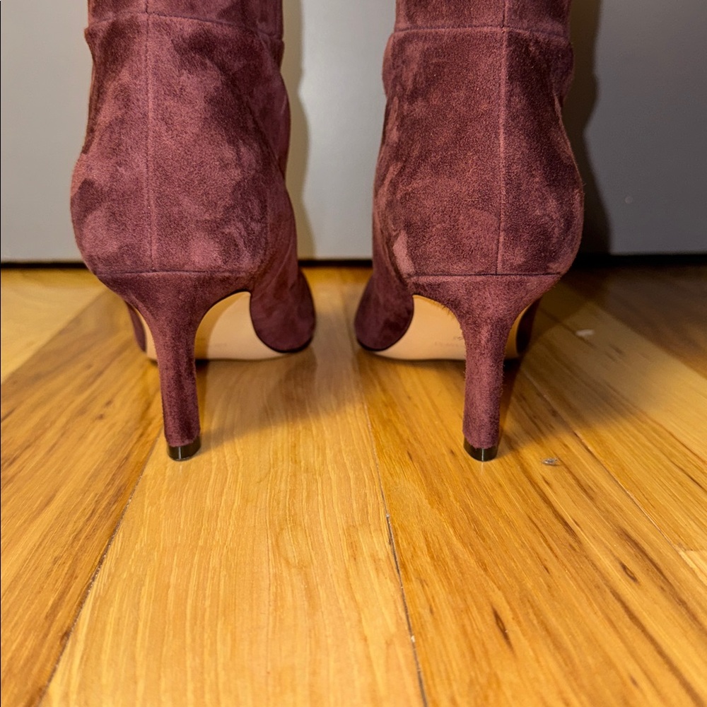 Nine West Knee High Boots Burgundy Suede Pointed Toe Heel Boots - Picture 5 of 11